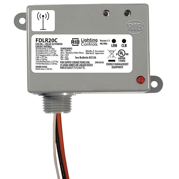 Functional Devices-Rib Wireless Lighting Relay, Transceiver/Repeater, 208 Vac Input, SPDT rel FDLR20C